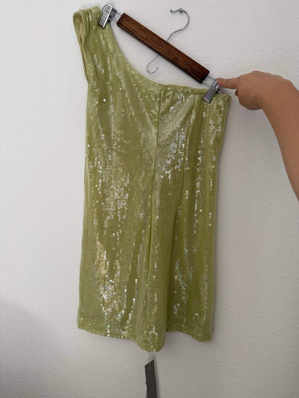 NWT Missguided One Shoulder Night Out Green Sequin Mini Dress